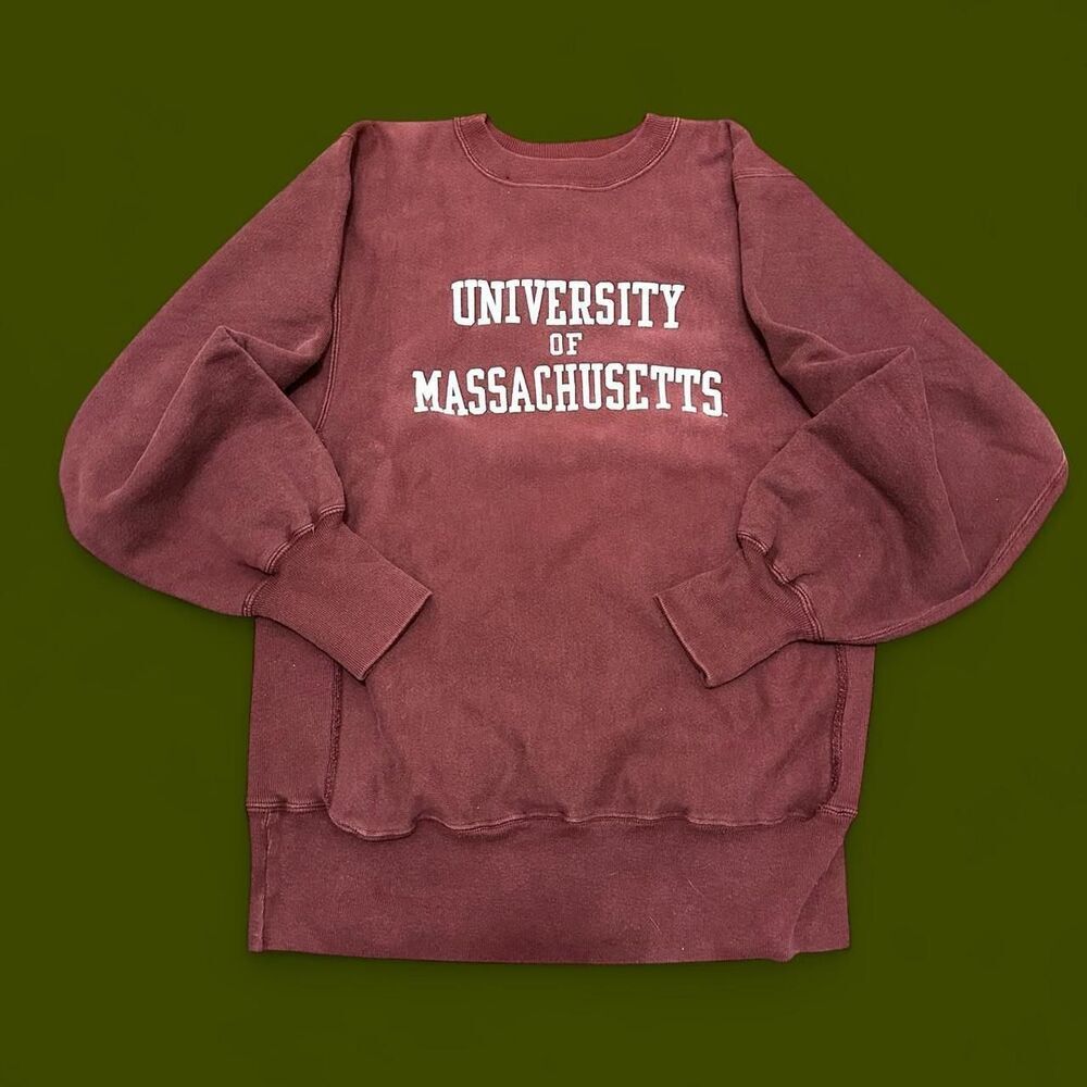 1980s University of Massachusetts Champion Reverse Weave Burgundy Crewneck